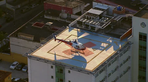 Rio de Janeiro, Brazil - life flight helicopter on hospital Stock Footage