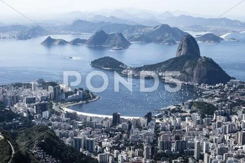 Rio de janeiro, brazil. suggar loaf and botafogo beach viewed from corcovado Stock Photos