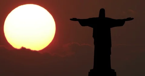 Rio de Janeiro Christ Statue Silhouette Timelapse Time Lapse at Sunset. Landmark Stock Footage