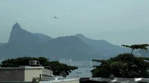 Rio de Janeiro Christ view with airplane Stock Footage 33627013