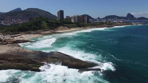 Rio de Janeiro City - Brazil - Beach Water Coast Mountains Nature 13 Stock Footage