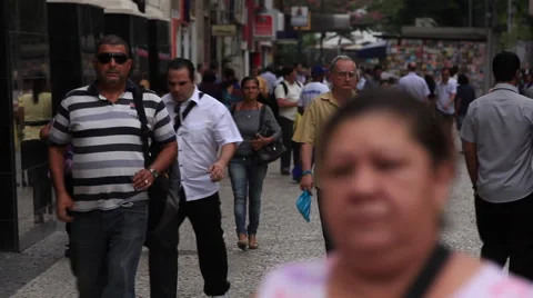 Rio de Janeiro: Compression Shot of People in Donwtown Rio Stock Footage 45330048