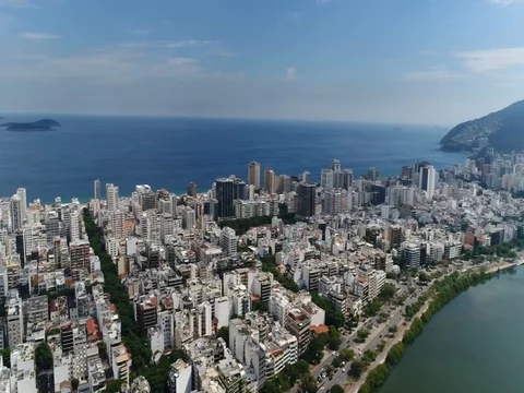 RIO DE JANEIRO DRONE PAN BIRDS EYE PAN OF WATERFRONT 스톡 동영상 78244823