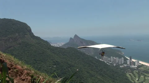 Rio de Janeiro: Low Angle of Hang Glider Take-Off (5) Stock Footage 47009364