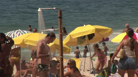 Rio de Janeiro: Man Taking Shower on Beach Stock Footage 46971406