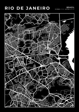 Rio de Janeiro Map Wall Art Frame, Cartography Map Print, City Layout Map Stock Illustration