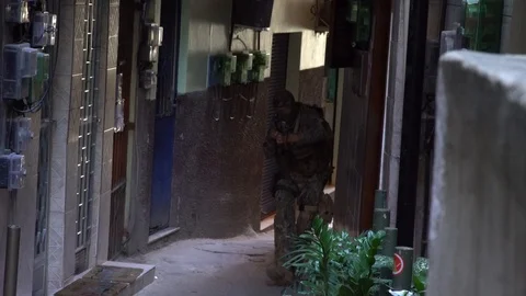 A Rio de Janeiro special operations soldier during clearing exercises Stock Footage 89358331