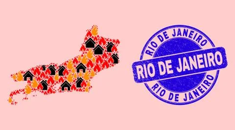 Rio De Janeiro State Map Mosaic of Flame and Buildings and Distress Rio De Stock Illustration