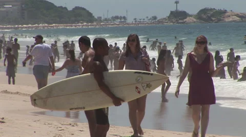 Rio de Janeiro: Surfer Standing on Beach (2) Stock Footage 46994404
