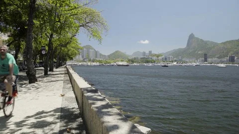Rio de Janeiro Urca Sidewalk Bicycle Stock Footage