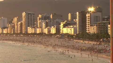 Rio de Janeiro: Wide Shot of City and Beach Front at Sundown Stock Footage 47012785