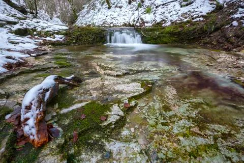 Rio Freddo river in Monte Cucco in winter, Apennines, Umbria, Italy, Europe Stock Photos