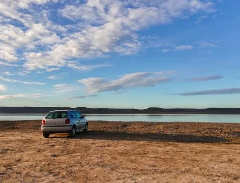 RIO GA, ARGENTINA - Sep 08, 2019: beautiful landscape and car without recogni Stock Photos