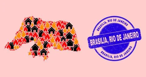 Rio Grande Do Norte State Map Composition of Fire and Buildings and Textured Ilustración de archivo