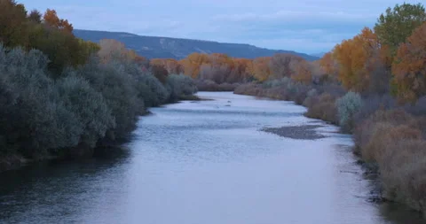 Rio Grande River During the Fall Time in Ohkay Owingeh Stock Footage 189083433
