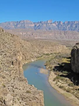 Rio Grande River flowing through a Canyon along the Mexican border, Big Bend Stock Photos