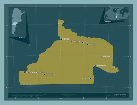 Rio Negro, Argentina. Solid. Labelled points of cities Stock Illustration