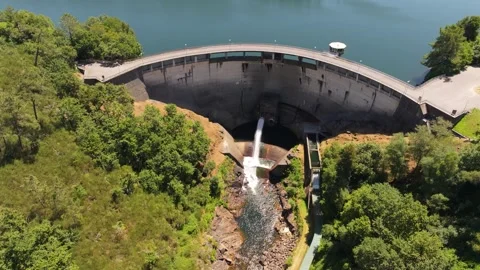 Rio Oitaven And Road Bridge Of Embalse de Eiras Water Dam Vídeos de archivo 280835439
