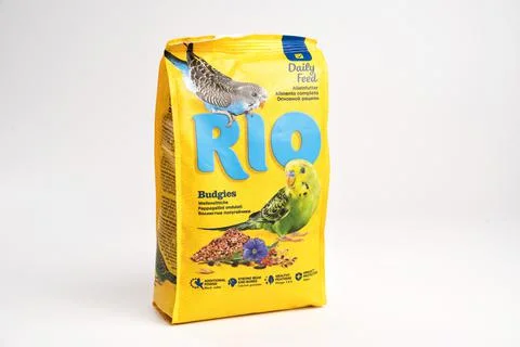 RIO. pack of parrot feed on a white background. pet shop. Stock Photos