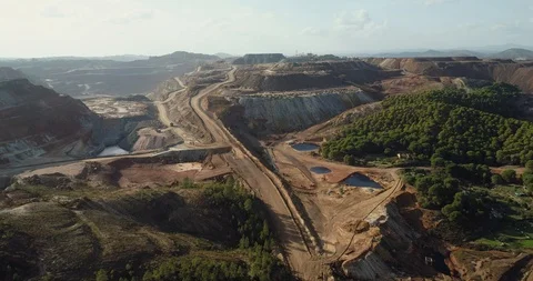 Rio Tinto mining in Huelva Spain. From this open pit mines tons of copper, zinc Stock Footage 98938232