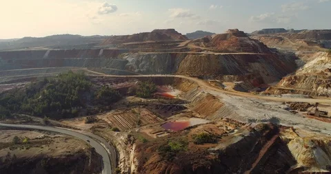 Rio Tinto mining in Huelva Spain. From this open pit mines tons of copper, zinc Stock Footage 98938457