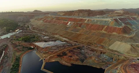 Rio Tinto mining in Huelva Spain. From this open pit mines tons of copper, zinc Stock Footage 99003034
