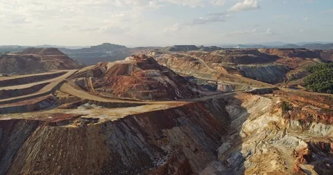 Rio Tinto mining in Huelva Spain. From this open pit mines tons of copper, zinc Stock Footage 99003225