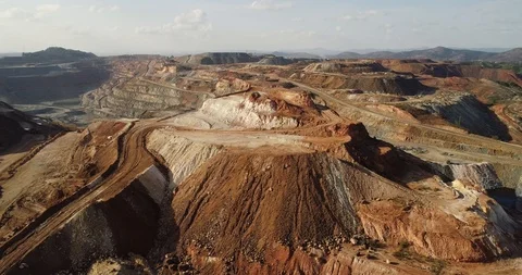 Rio Tinto mining in Huelva Spain. From this open pit mines tons of copper, zinc Stock Footage 99003768