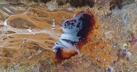 Rio Tinto river at Nerva besides the Rio Tinto mines. This river is very Stock Footage 98950267