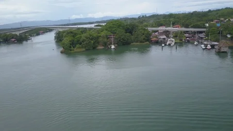 RioDulce, Guatemala aerial Waterfront Stock Footage