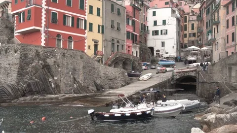 Riomaggiore and the harbor  Stock Footage 106895498
