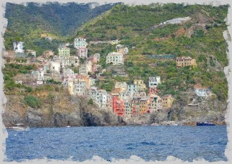 Riomaggiore Cinque Terre Stock Illustration