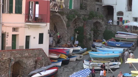 Riomaggiore, one of the famous Cinque Terre village. Stock Footage 67590959