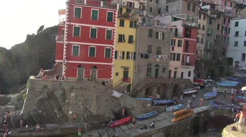 Riomaggiore, one of the famous Cinque Terre village. Stock Footage 67591037