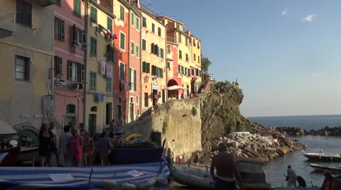 Riomaggiore, one of the famous Cinque Terre village. Stock Footage 67591085