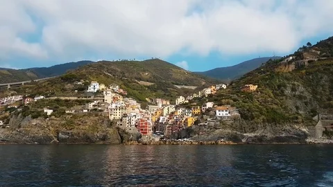Riomaggiore view from a boat Stock Footage 82393595