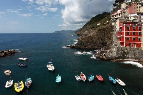 Riomaggiore view, gulf of 5 Terre f Stock Photos