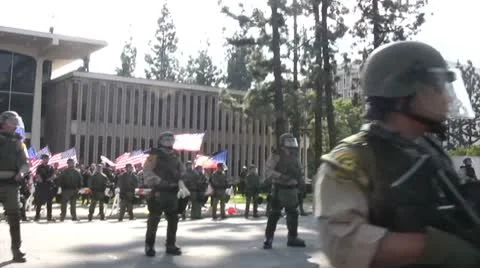 Riot Police Deployed Track - Neo-Nazi Rally NSM - Pomona, CA - Nov 5, 2011 Stock Footage