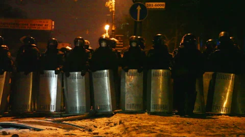 The riot police at Hrushevskogo street in Kiev, Ukraine Stock Footage