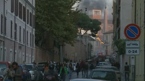 Riot in Rome (smoke in the sky, alarm sound) Stock Footage