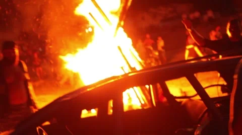 The riots in the city, fire Stock-Footage 53377252