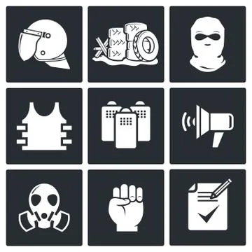 Riots in the street vector icon collection Stock Illustration