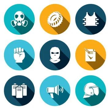 Riots in the street vector icon collection Stock Illustration