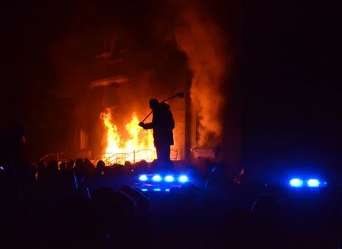 Riots, terrorism, aggression, violence, arson, mayhem, ukraine Stock Photos