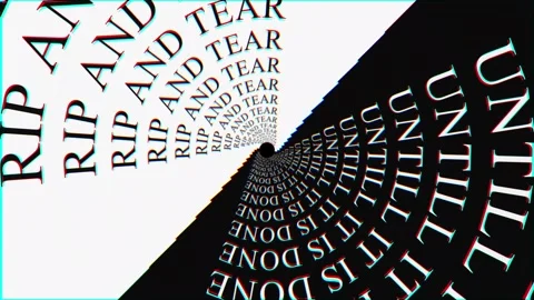 Rip and tear until it is done typography in glitch style tunnel motion Video stock 342747018