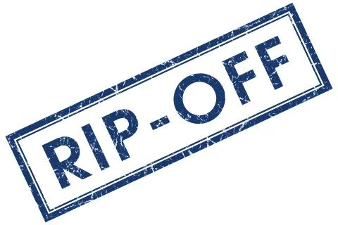 Rip off blue square stamp isolated on white background Illustrazione stock