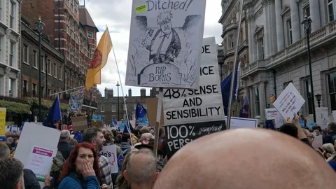 'RIP BORIS' sign, Protesters marching against Brexit deal Stock Footage 118278221