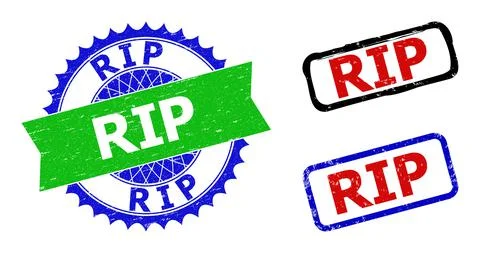 RIP Rosette and Rectangle Bicolor Seals with Grunged Styles Stock Illustration