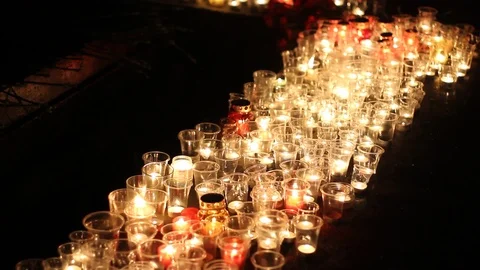 R.I.P. template. Many different candles at night outdoors. Stock Footage 89547060