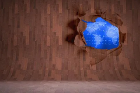 Rip on wall showing blue map Stock Illustration